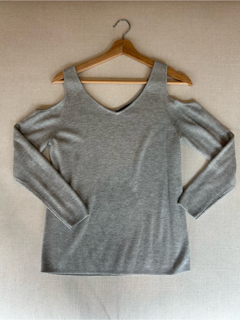 Banana Republic Light Grey V-Neck Sweater with open shoulder detail